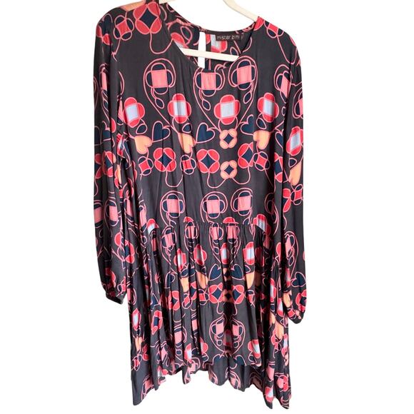 Mister Zimi Oversized Mini Dress Long Sleeve Heart Print High Low Gray Red Pink - Picture 1 of 6